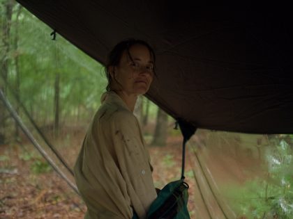 wet Anne in a bug-out hammock shelter